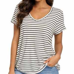 American Eagle Outfitters Soft and Sexy Black White Striped Cuffed T-Shirt